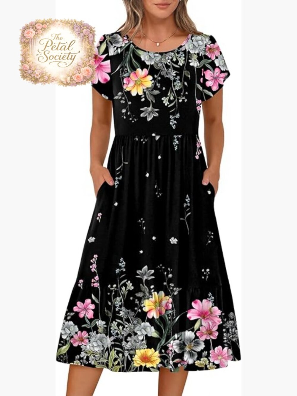 Casual Midi T-Shirt Dress with Pockets, A-Line Boho Sundress for Beach Vacation